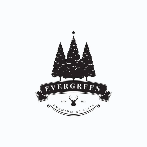 Tallträd Enkel Vintage Logotyp Vektor Illustration Design Evergreen Träd Med — Stock vektor