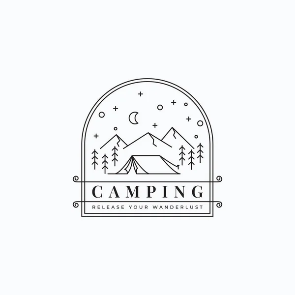 Montaña Noche Camping Tienda Logo Vector Ilustración Diseño Línea Minimalista — Vector de stock