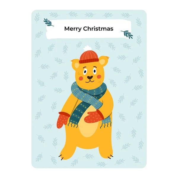 Nette Und Gemütliche Postkarte Für Frohe Weihnachten Neujahr Winterurlaub Poster — Stockvektor