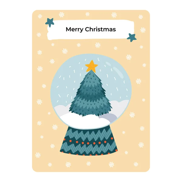 Niedliche Postkarte Für Frohe Weihnachten Neujahr Winterurlaub Plakat Mit Glückwunschsatz — Stockvektor