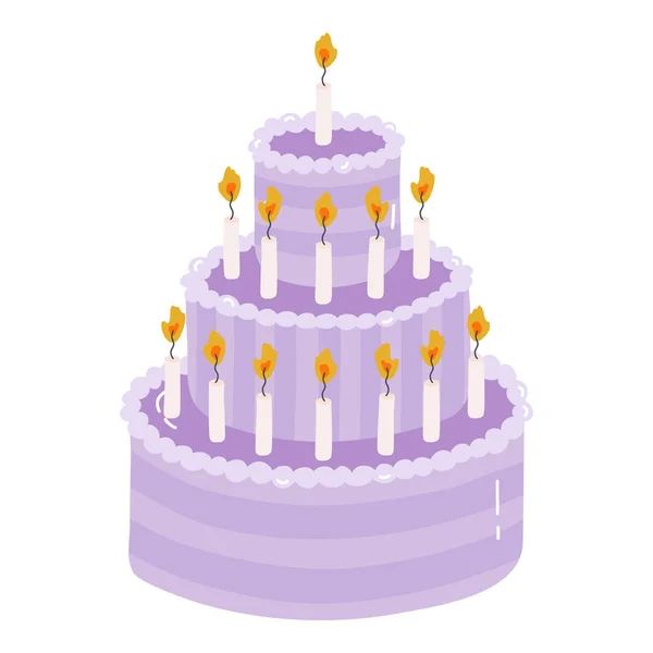 Gâteau Anniversaire Mignon Avec Des Bougies Allumées Dessert Pour Fête — Image vectorielle