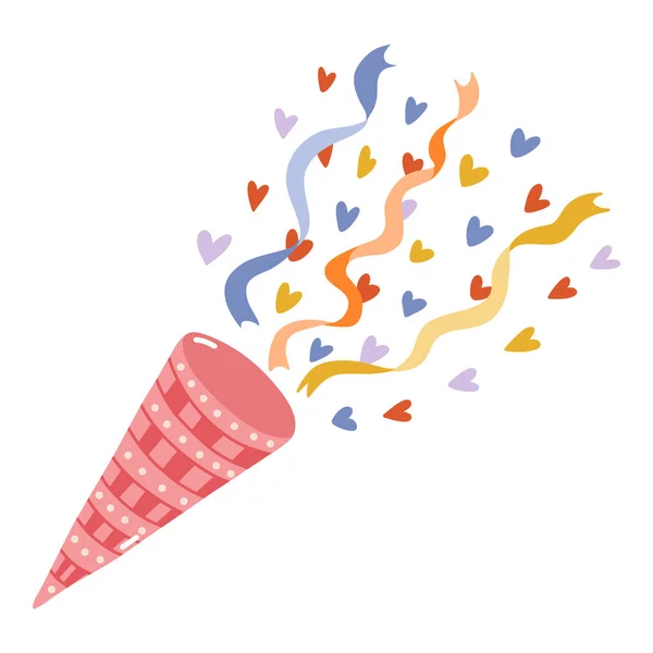 Joli Popper Explosant Dessiné Main Avec Des Confettis Symbole Fête — Image vectorielle