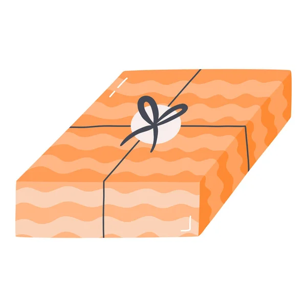 Милая Закрытая Подарочная Коробка Лентой Луком Наклейкой Подарок День Рождения — стоковый вектор