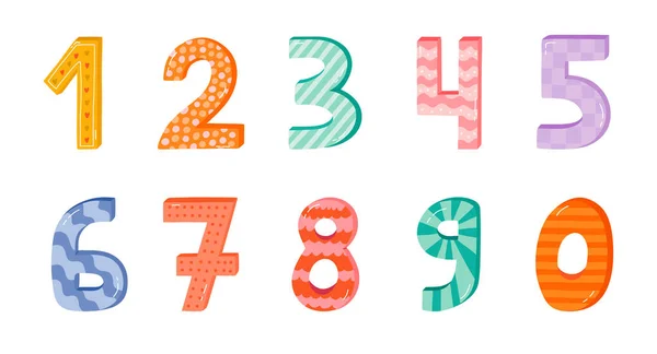 Bold Patterned Number Set Childish Naive Style Cute Vector Numbers — Stock Vector