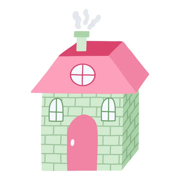 Cute Hand Drawn Country House Door Window Chimney Smoke Cozy — Stock Vector