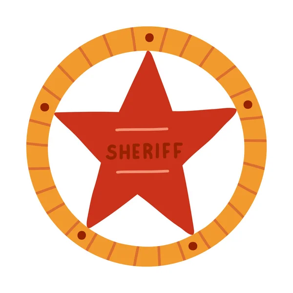 Badge Sceriffo Disegnato Mano Forma Stella Stile Carino Cartone Animato — Vettoriale Stock