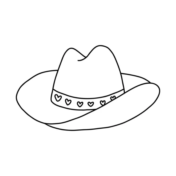 Lindo Sombrero Vaquera Dibujado Mano Garabato Con Contorno Sombrero Chica — Vector de stock