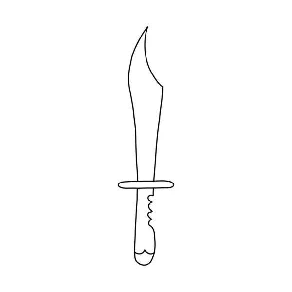 Lustiges Handgezeichnetes Doodle Mit Umriss Eines Kampfmessers Mit Holzgriff Aus — Stockvektor