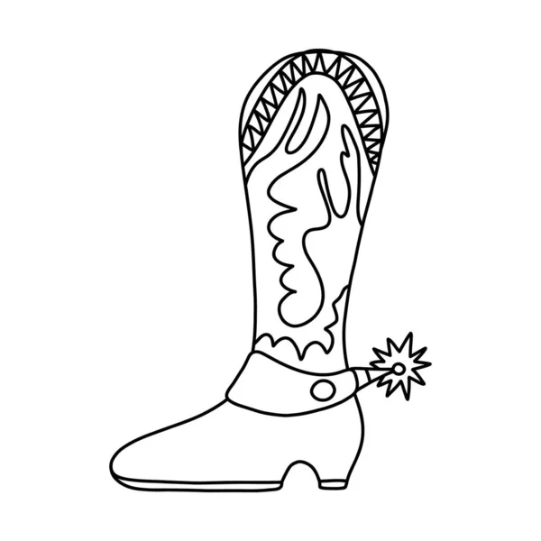 Hand Drawn Doodle Outline Retro Cowboy Boots Traditional Pattern Star — Stock Vector