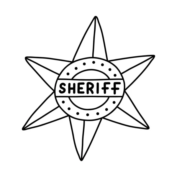 Значок Шерифа Каракули Форме Звезды Нарисованным Руки Контуром Симпатичная Эмблема — стоковый вектор