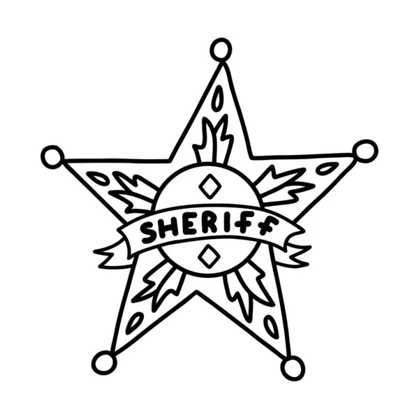 Значок Шерифа Каракули Форме Звезды Нарисованным Руки Контуром Симпатичная Эмблема — стоковый вектор