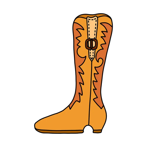 Doodle Retro Com Esboço Desenhado Mão Botas Cowboy Com Padrão —  Vetores de Stock