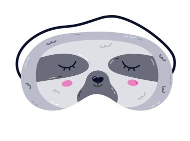 Cute cartoon sleeping mask in the shape of sloth head. Funny childish animal eye mask with fatigue sloth. Hand drawn vector bedtime wear for peace dreaming isolated on white background. clipart