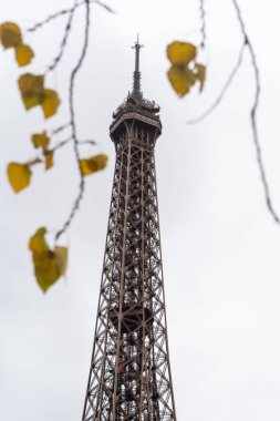 Paris 'teki Eyfel Kulesi' nin tepesinde sonbahar - Fransa