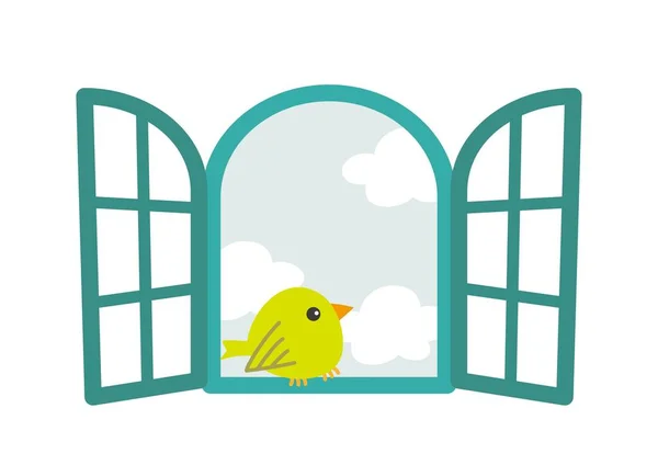 Ilustrace Malého Ptáčka Okna — Stockový vektor