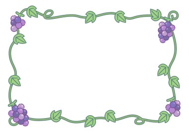 Üzüm ve sarmaşıklı basit illüstrasyon çerçevesi - beyaz arkaplan ile yatay