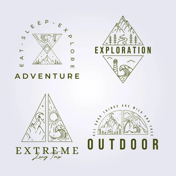 Linie Bündel Von Berg Camping Abenteuer Outdoor Vektor Logo Set — Stockvektor