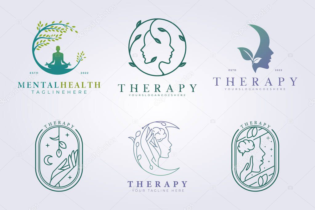 Bundle of mental health support therapy logo vector illustration design