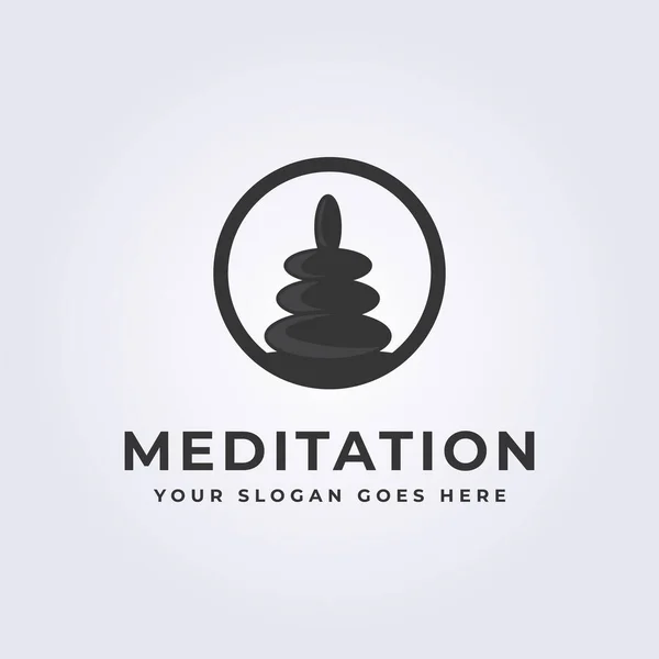 Ausbalancieren Meditation Stein Schwarz Felsen Logo Vektor Illustration Design — Stockvektor