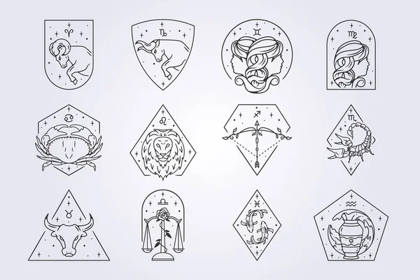 Zodiac astroloji burç işaretleri çizgi çizimi çizim vektör çizimleri demet
