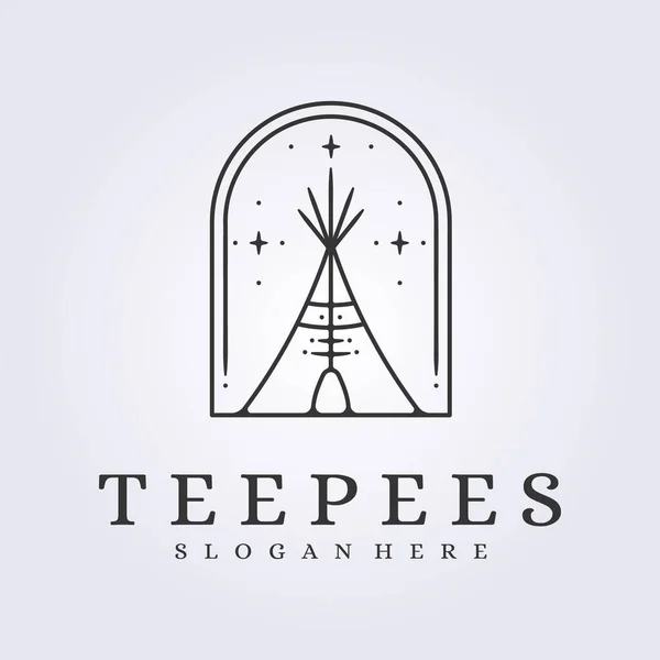 Minimalist Teepees Badge Template Logo Vector Illustration Line Art Design — Stock Vector