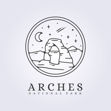 Rozet Arches Ulusal Park Vektör Çizgisi Sanat Grafik Tasarımı, kemerlerin gece manzarası Ulusal Park