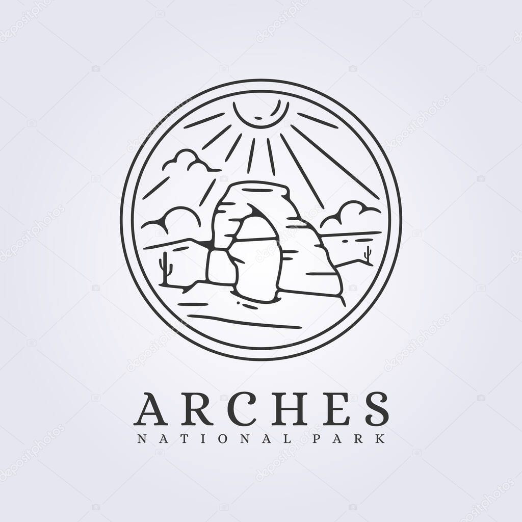 Badge Arches National park vector illustration line art graphic design, sunny scenery of arches national park
