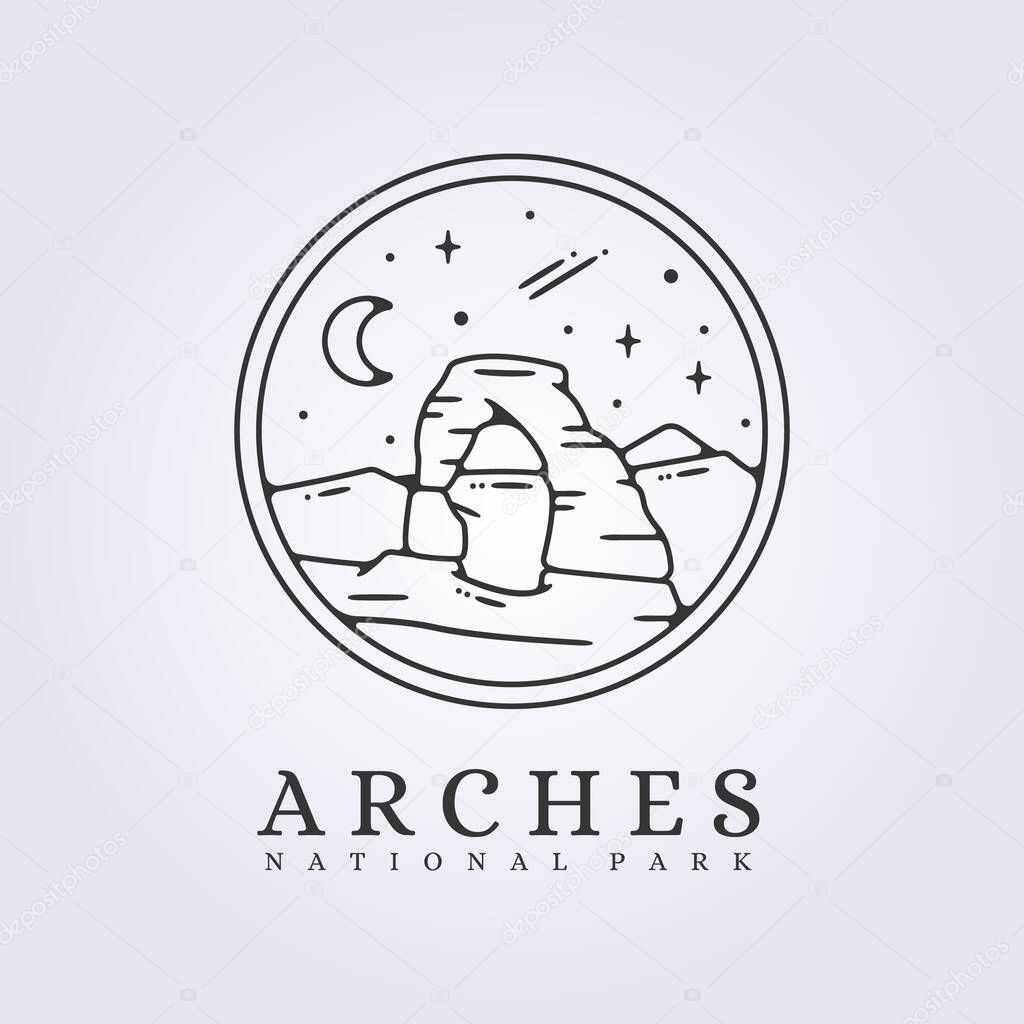 Badge Arches National park vector illustration line art graphic design, night scenery of arches national park