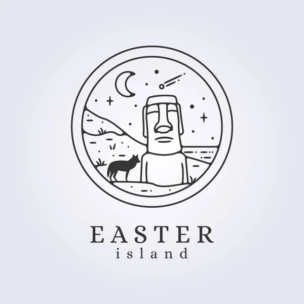 Wilk Wielkanoc Wyspa Linia Sztuka Wektor Ilustracja Projekt Moai Posąg — Wektor stockowy