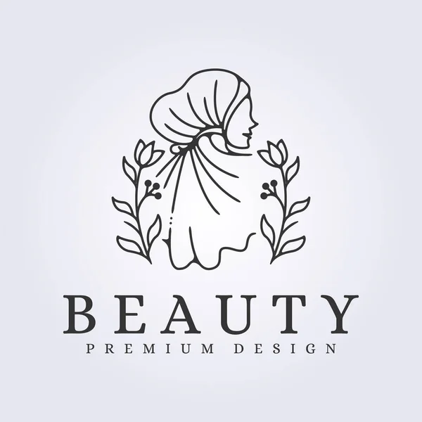 Ondeando Belleza Hijab Línea Logo Vector Ilustración Diseño Plantilla Icono — Archivo Imágenes Vectoriales
