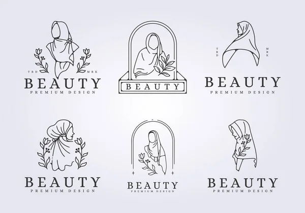 Uppsättning Hijab Slöja Flicka Skönhet Logotyp Vektor Illustration Design — Stock vektor
