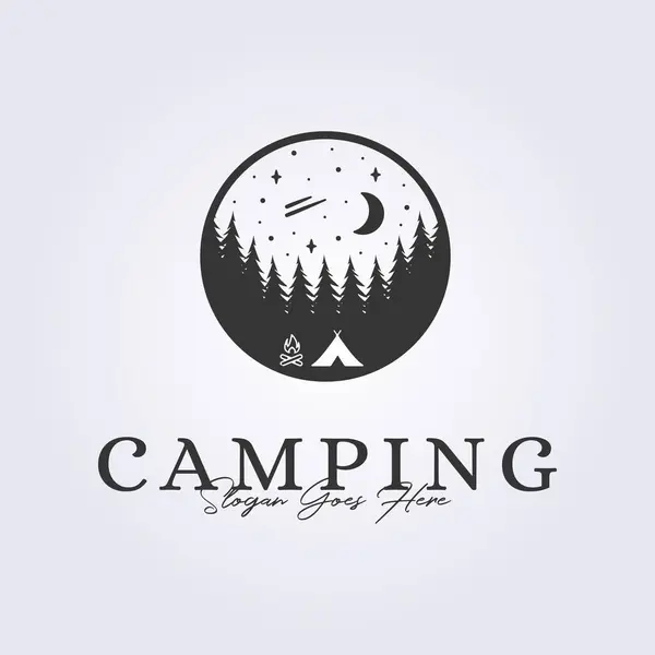 Noite Camping Logotipo Emblema Adesivo Ícone Símbolo Vetor Ilustração Design — Vetor de Stock