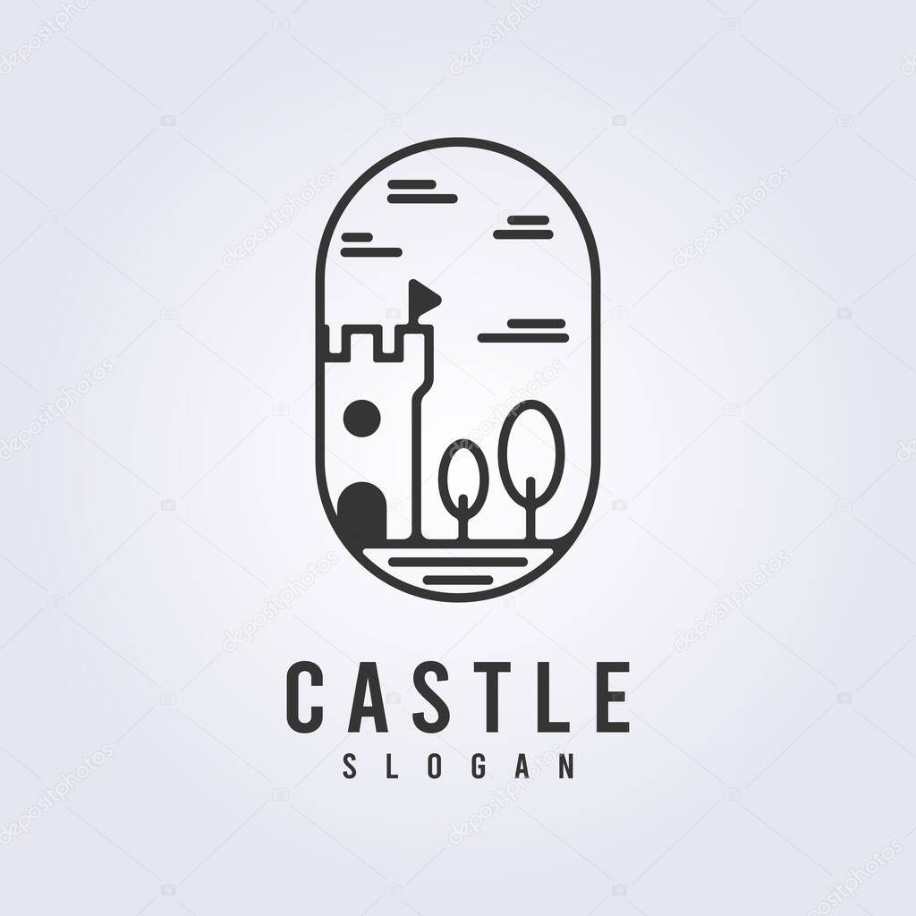 Simple line art castle logo vector illustration design