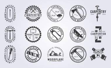 büyük ahşap iş araçları demeti logo vektör illüstrasyon tasarımı, vintage stil logo tasarımı