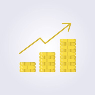 düz altın sikkeler bar tablo mali grafik logo vektör illüstrasyon tasarımı, iş ve finans sembolü için