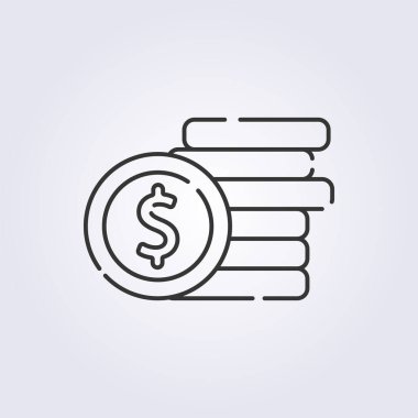 Dolar madeni para vektör çizimi yığınının çizgi sanat simgesi, iş ve finans sembolü için para sembolü istifler