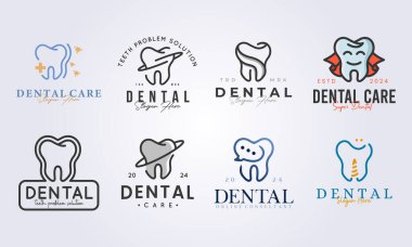 Diş ve dişçi logosu logo vektör çizim şablonu grafik tasarımı, çeşitli dişçi logosu demet koleksiyonu