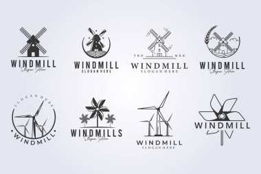 Yel değirmeni logosu antika ve çizgi çizimi resim şablonu grafik tasarımı, çeşitli yel değirmeni logo tasarımı, rüzgar enerjisi ve yel değirmeni ikonu