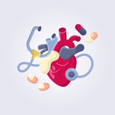 Kalp bakımı vektörü illüstrasyon düz ikon grafik tasarımı, şablon element arka plan medikal tasarımı