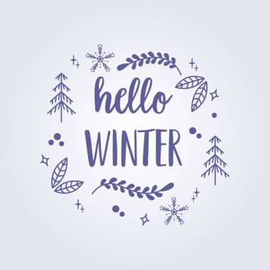 Merhaba kış tipografi stili illüstrasyon vektör şablonu arka plan tasarımı, duvar kağıdı için kış sezonu metin tasarımı