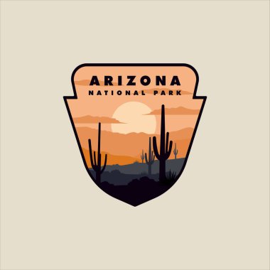 Arizona Ulusal Park Logosu 'nun amblem vektörü grafik tasarımı. Seyahat şirketi için ABD turizm etiketi yaması imzalayın ya da sembolü