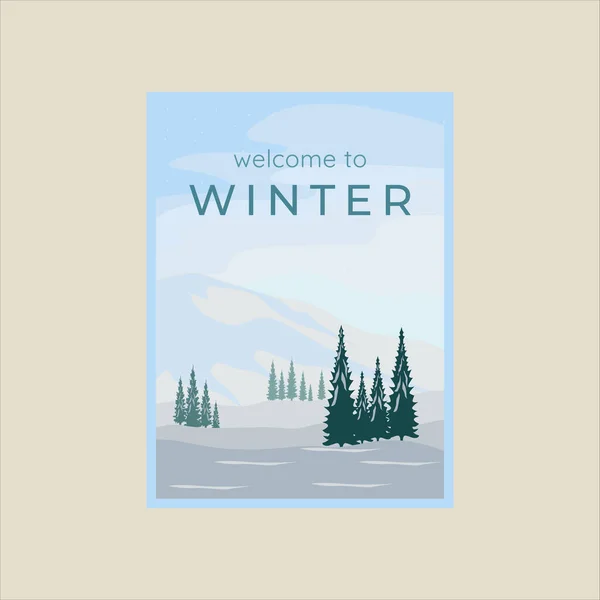 Winter Schnee Landschaft Poster Vektor Illustration Vorlage Grafik Design Kiefern — Stockvektor