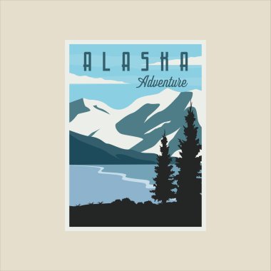 Alaska seyahat vektörü poster şablonu grafik tasarımı. Amerika Birleşik Devletleri Ulusal Parkı Seyahat Konsepti