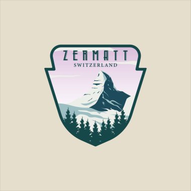 zermatt İsviçre amblemi logo vektör illüstrasyon şablon grafik tasarımı. İsviçre, seyahat ya da turizm sektörü için kar pankartı astı