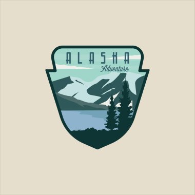 Alaska seyahat vektörü amblemi logo illüstrasyon şablon grafik tasarımı. Amerika Birleşik Devletleri Ulusal Parkı Seyahat Konsepti