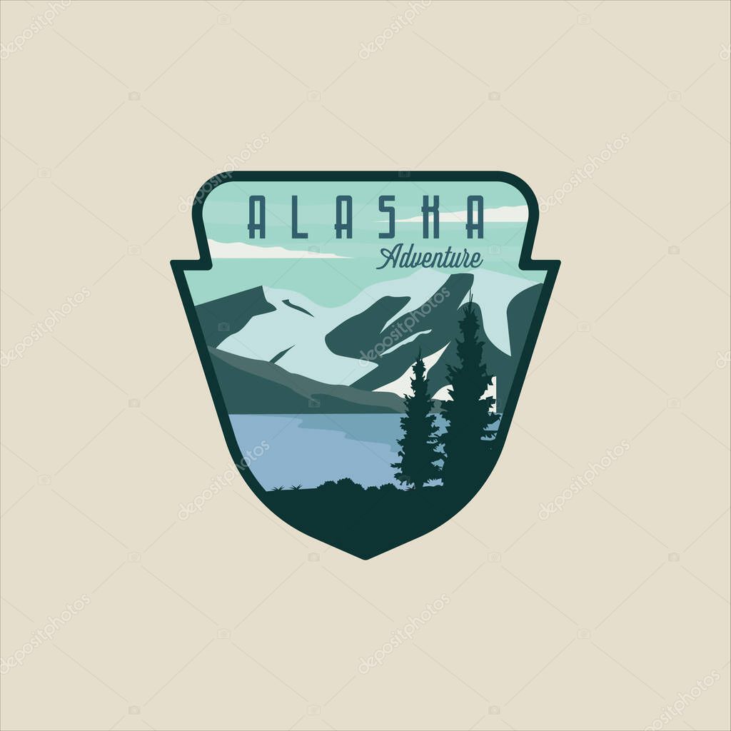 Alaska travel vector emblem logo illustration template graphic design. national park of united states of america banner for travel concept