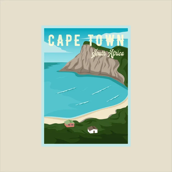 cape town beach poster vector illustration template graphic design. famous south africa island landscaped view for business travel or adventure leisure concept
