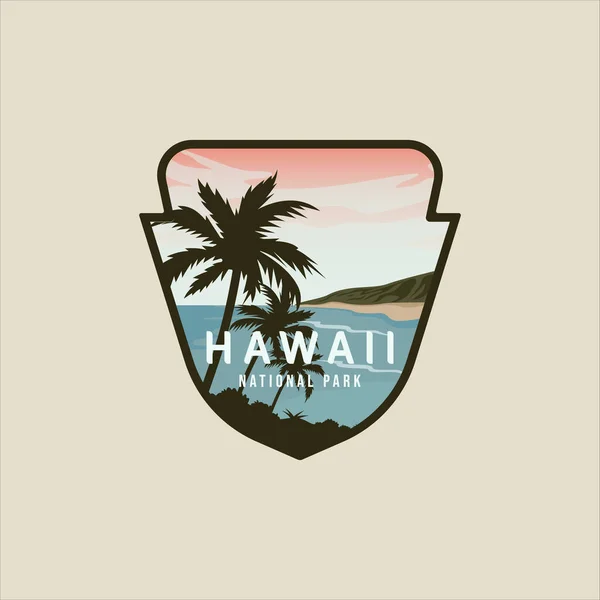 ハワイのビーチエンブレムベクトルイラストテンプレートグラフィックアイコンデザイン パラダイス島の標識や旅行ビジネスやアドベンチャーレジャーのコンセプトのためのバナーバッジラベル — ストックベクタ