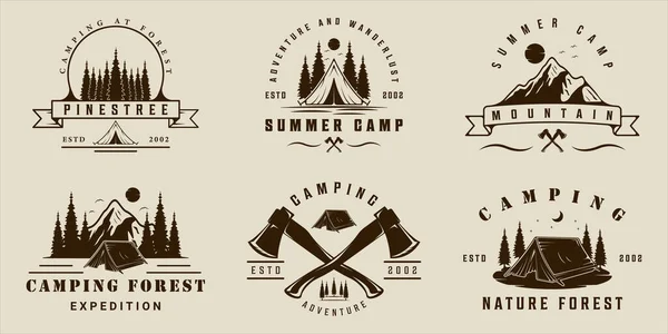 Forest and Mountain logo vintage vektör illüstrasyon ikon grafik tasarımı seti. Çeşitli açık hava seyahat işaretleri ya da macera ve seyahat tutkusu sembollerinin demet koleksiyonu
