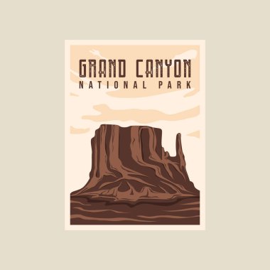 Grand Canyon Ulusal Parkı Minimalist Vintage poster tasarımı grafik tasarımı. Basit manzara manzaralı seyahat işleri için Canyon Rock dağ afişi